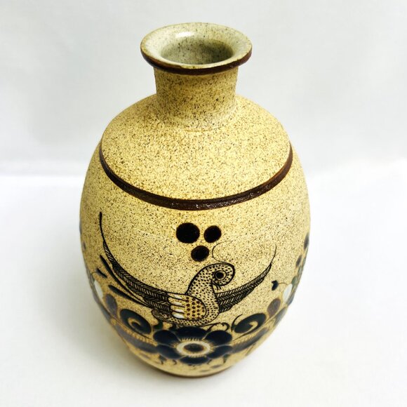 Tonala Mexican Folk Art Pottery Vintage Sandstone Vase Signed Netzi Mexico - Picture 3 of 7